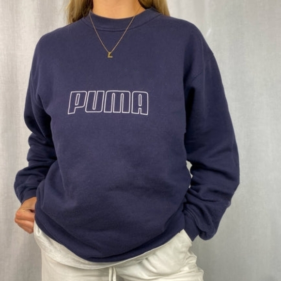 Vintage Puma Navy Blue Embroidered Graphic Logo Crewneck Sweatshirt - Picture 1 of 8